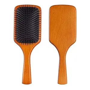 RHOS Wooden Hair Brush With Nylon Bristles for Men and Women-Maple Paddle Hair Brush for Detangling,Massage and Smoothing-Cushion Detangler Hair Brush for Thick/Curly/Thin/Long/Short Hair