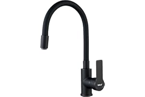 BELZ Robinet mitigeur d'évier de cuisine avec tuyau flexible en silicone pivotant à 360° (Flexbile-Noir mat)