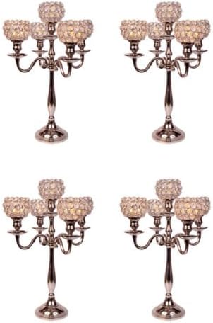 Crystal Globe 5 Arm Candelabras Wholesale Bulk Votive tealight Candle Holders Wedding Centrepieces 4 Pcs Lot