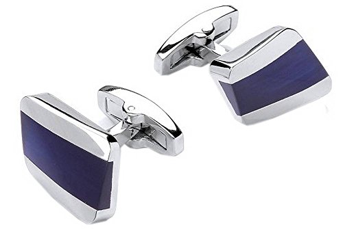 Preisvergleich Produktbild Dunkelblau / Silber Cats Eye Centre Warped Rechteck Manschettenknöpfe von Zennor