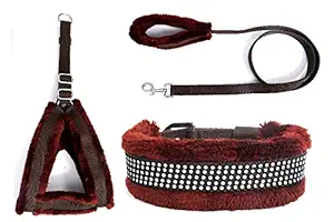 Black Nose Premium Strong Nylon Everyday Dog Combo Set of Collar,Leash, Harness with Diamond On Collar