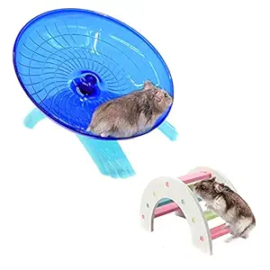 Hamster Flying Saucer Exercise Wheel & Rat Wood Bridge Rainbow Climb - Durable ABS Plastic Running & Jogging Running Silent Spinner - for Mouse Hedgehog Chinchilla Pets Mice Hamsters Gerbil Cage Toy