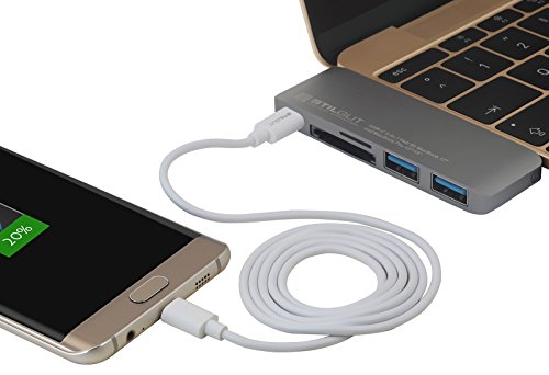 StilGut USB Typ C Hub mit Ladefunktion, Adapter – mit 2-Port USB 3.0, microSD und SD-Kartenleser für Apple MacBook mit USB-C-Anschluss, Space Grey - 6