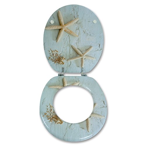 WOLTU #3 Premium WC Sitz, MDF-Holzkern, viele verschiedene Motive, aus Zink verchromt Scharniere (WS2522 Seestern) - 3