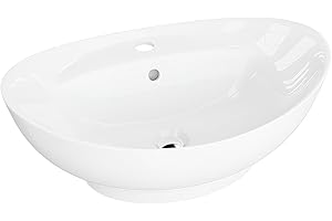 LAVITA Lavabo da Appoggio Terra Ovale | Con Troppopieno e Foro per Rubinetto | Porcellana di Alta Qualità | 59,5 x 39 x 17,5 cm | Bianco