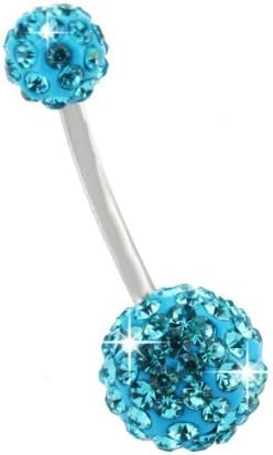 Piercing Navel/Belly Ball Multi-Crystal Turquoise Blue & Top Ball - Size 10mm (Standard)
