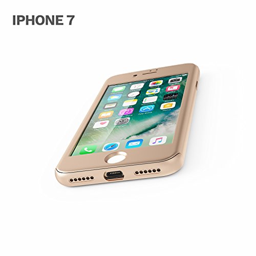 Funda iPhone 7 360 Grados Completa - Carcasa Integral y Cristal de Vidrio Templado para Movil Apple iPhone 7 - Fundas Delantera y Trasera - iPhone 7 Case Cover  Oro 