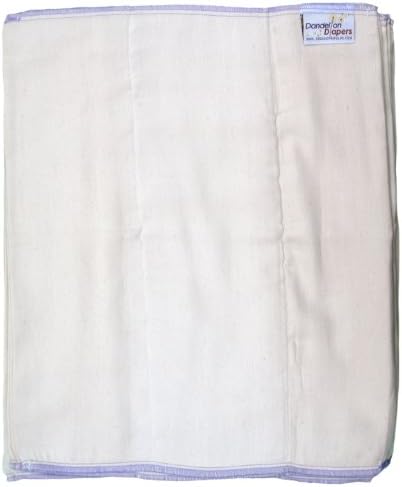 Dandelion Diapers Organic Cotton Half Dozen DSQ Prefolds, White, Size 5/Pinless Prefold Standard/15.5 x 18 by Dandelion Diapers