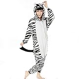 Aivtalk Unisex Schlafanzug Für Erwachsene Korallen Samt Tier Nachtwäsche Cartoon Einteiler Pyjamas Herren & Damen Cosplay Kostüme Tierkostüme Sleepwear Asiatische Größe M - Zebra