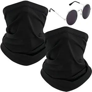 Sheomy Head & Face Cover Neck Gaiter Head & Avaitors Round Black Sunglasses Face Mask Scarf Face Cover For Men Women Sun Protection Filter For Cycling, Running, Bacteria & Bike Riding (Pack of 3)