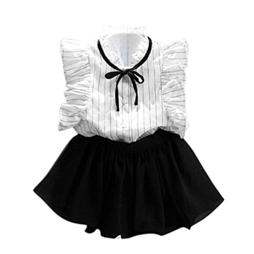 Amlaiworld ??Ensembles de Bébé Filles Filles Shirt à Rayures Chiffon Jupe Bebe Ensemble de Ceux Pièces Vêtements Jupe Costume pour Enfant Fille 2-7 Ans (130/5-6Ans, Blanc)