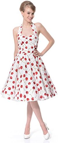 Women's Floral Print 50s Inspired Vintage Rockabilly Party Dresses Halterneck (XL (US10/UK14/EU42), White Cherries)