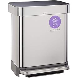 Simplehuman CW2028 30 litres, Poubelle rectangulaire à pédale avec réserve à Sacs, Acier Inoxydable, Métal, 30L