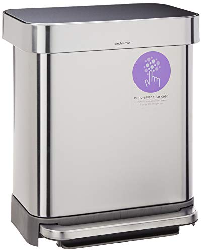 Simplehuman CW2028 30 litres, Poubelle rectangulaire à pédale avec réserve à Sacs, Acier Inoxydable, Métal, 30L