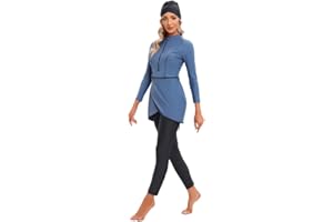 IBTOM CASTLE Muslim Swimwear for Women Modest Swimsuit Burkini Top Pants Hijab 3 Pieces Full Cover Floral Print Swimming Costume Islamic Bathing Suit Middle East UV Protection Rash Guard Surfing Beachwear