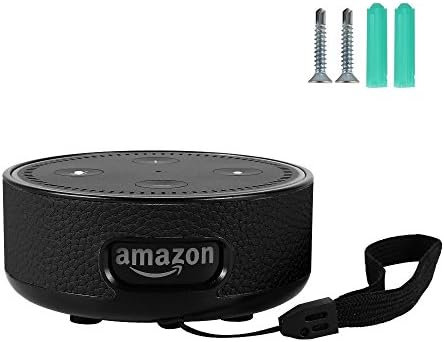 INVENTORY CLEARANCE - Echo Dot Alexa 2nd Protective Case Leather Coated Case for Echo Dot 2nd Generation - Keep Your Device from Getting Dirty &amp; Scratching with Bonus 2pcs Screws and a Wrist Strap