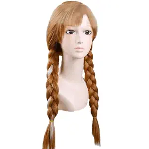 Angelaicos Women Pink Highlights Braids Lolita Party Cosplay Hair Wig Long Brown