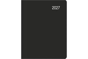 Taschenkalender schwarz 1W/2S 2027: Wochenplaner 8x11 cm mit 1 Woche auf 2 Seiten, Arbeitstage-, Tages- & Wochenzählung, Mona