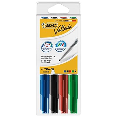 BIC Pochette de 4 Feutres tableau blanc effaçable à sec 1741 Pte Medium Ogive N/B/R/V