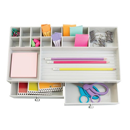 InterDesign Drawers Schubladen Organizer | Schminkbox mit 2 Schubladen zum Sortieren von Make-Up, Schmuck, Kosmetik etc. | auch als Ordnungssystem für das Büro geeignet | Kunststoff hellgrau - 5