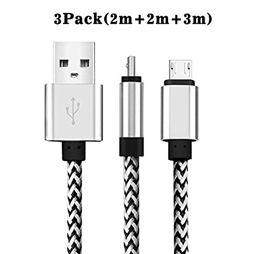 Micro USB Kabel 3 Stück 2m 2m 3m Nylon Micro USB Ladekabel Datenkabel mit Aluminum Kopf für Tablets, Kindle, PS4 Controller, MP3 Player, Samsung, HTC, Sony, Blackberry, Nexus, LG und alle anderen Geräten mit Micro USB 2.0 Anschluss - 2