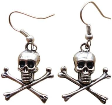 Jewellery Chic BoutiqueAntique Silver Skull And Crossbones Pirate Jewellery Dangle Earrings + Gift Bag