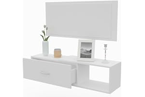 DORMIDAN- Mueble recibidor con cajón más Espejo, 1m de Ancho, (Blanco)