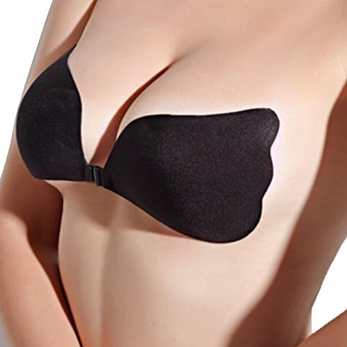 Woboren Womens Ladies Sexy Reusable Invisible Magic Strapless Self Adhesive Push-up Bra Stick On Gel Backless Silicone Bras Black Angel Wings D