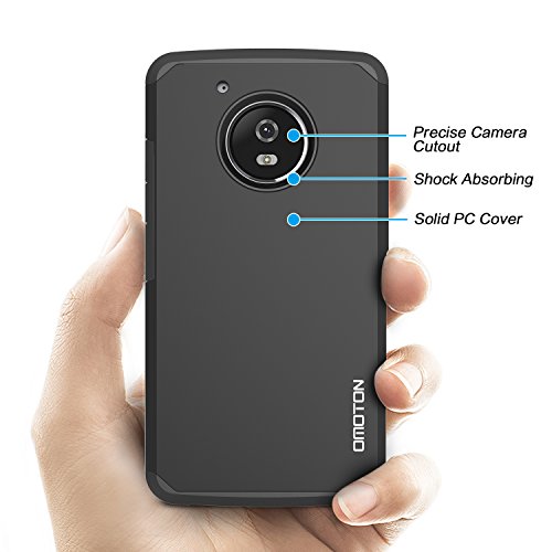 OMOTON Funda Moto G5  Doble Capa  Suave TPU Interior  Durable PC Exterior  Anti-ara  azos  Compacta Carcasa  Alta Defensa  Moto G5 Carcasa  Negro
