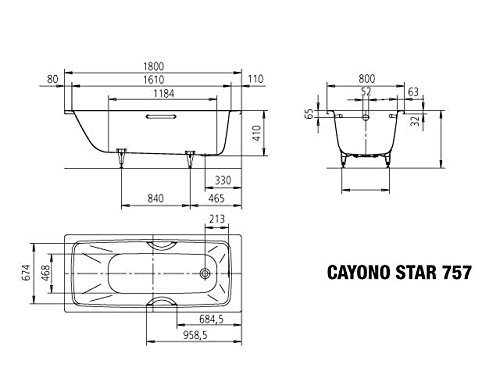 Preisvergleich Produktbild Kaldewei Badewanne CAYONO STAR 757, 1800x800x410mm