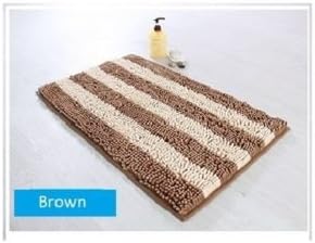 Stripe Design Anti Slip Microfibre Washable Loop Rug Bath Mat - 48 x 78 cm (Brown Stripe)
