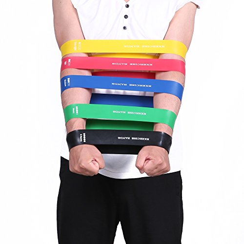Fitnessbänder Widerstandsband 5er Set Resistance Band Loop Gummi Fitnessband Gymnastikband Übungsband Trainingsbänder Bänder für Yoga, Reha-Sport wann Beinübungen, Widerstand, Sport oder auf Reisen - 6