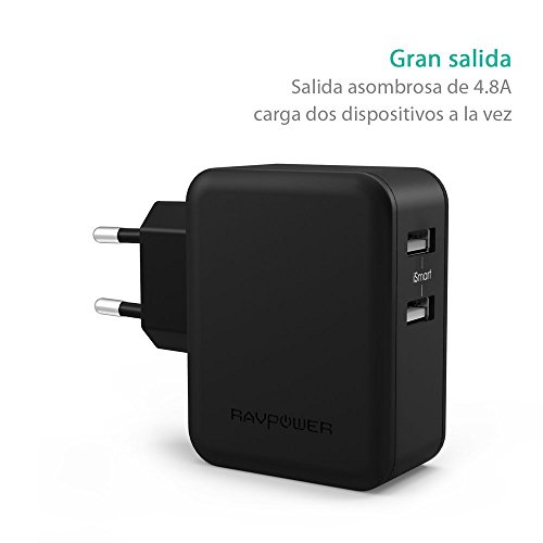 RAVPower Cargador USB Port til 24W Cargador de Red Doble Puertos USB Tecnolog a iSmart para iPhone iPad Samsung Galaxy Nexus Nokia y M s Negro reviews RAVPower Cargador USB Port til 24W Cargador de Red Doble Puertos USB Tecnolog a iSmart para iPhone iPad Samsung Galaxy Nexus Nokia y M s Negro