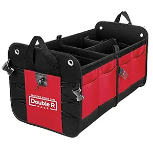DOUBLE R BAGS Foldable Multi Compartments Collapsible Portable car Accessories for Trunk Dicky Organizer for Garage, SUV, Cars, Minivan, Sedan, Hatchback (Red)