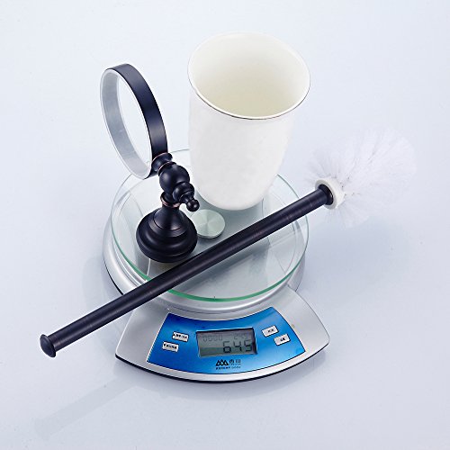 Weare Home Retro Vintage Antik Design Öl Rubbed Bronze Alle Messing Schwarz Toilettenbürstenhalter mit Keramik Becher Wandmontag Wandhalterung Bohren - 6