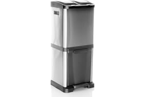 hjh OFFICE kosz na śmieci 3 komory 32 L CLEAN VII Metalowy system segregacji śmieci, 2x 8L + 1x 16L, uniwersalne zastosowanie, Srebrny, 741100