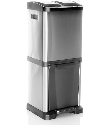 Poubelle 56L Inox à Capteur Sans Contact - 2 Bacs Amovibles, Couvercle Maintien Ouvert, Pour Cuisine Et Salon