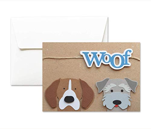 Woof - perros - amigo de cuatro patas - tarjeta de felicitación y sobres (formato 10,5 x 15 cm) - vacío por dentro, ideal para su mensaje personal - totalmente artesanal