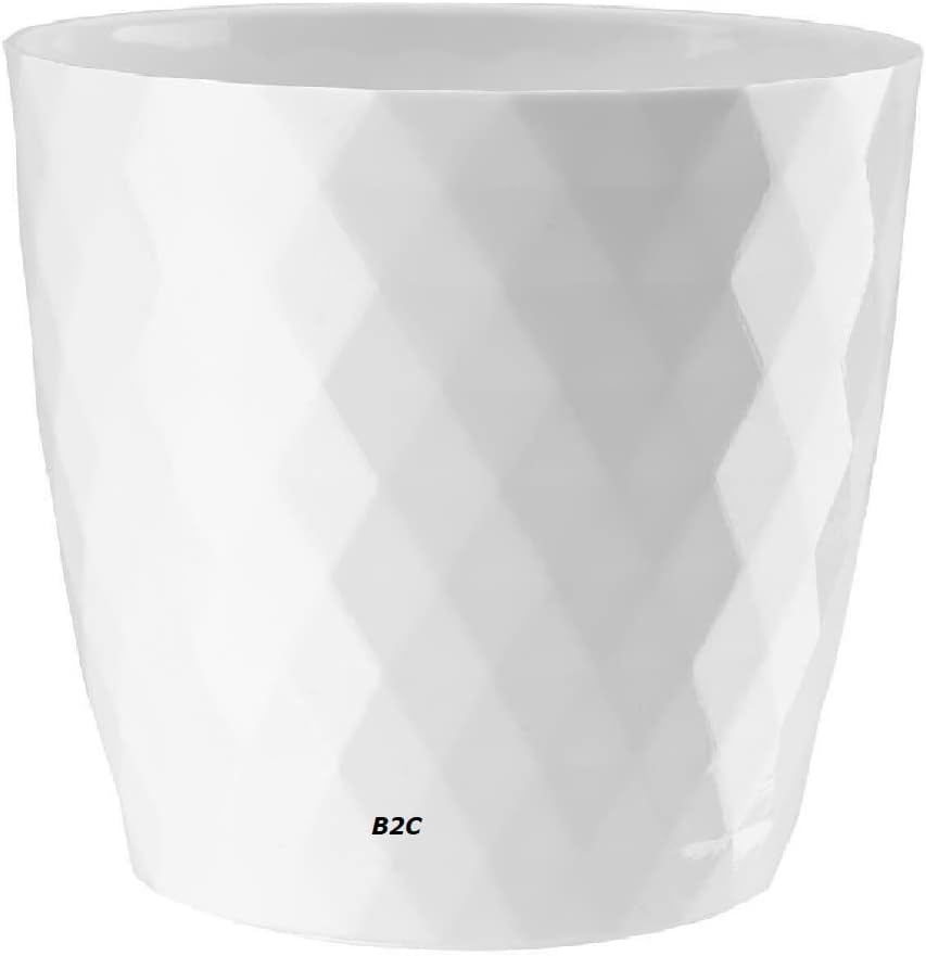 B2C Flowerpot Round Plastic plant pot Crystal Modern Decorative Small Medium Large 7 sizes 9 coolours (White, 12 cm)