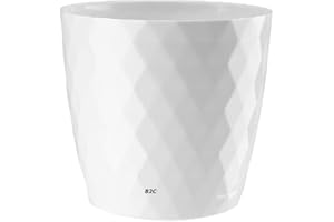B2C Flowerpot Round Plastic plant pot Crystal Modern Decorative Small Medium Large 7 sizes 9 coolours (White, 20 cm)