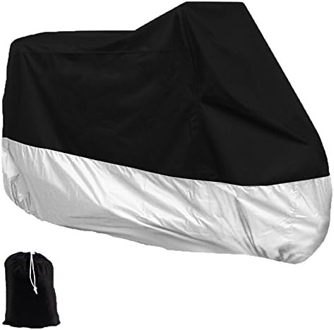 Feikai Polyester Taffeta Indoor Outdoor Motorcycle Motorbike Waterproof Sun Dust UV Protective Rain Water Resistant Breathabl Cover (Black&Silver,XXXL 104x41x49")