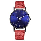 AchidistviQ-Fashion Herren-Armbanduhr, Kunstleder, rundes Zifferblatt, 12 Sternzeichen, analog, Rot
