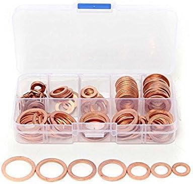 Copper Washer 120Pcs 8 Sizes Aassorted Solid Crush Ring Gasket Seal Flat Washers Assortment Fitting