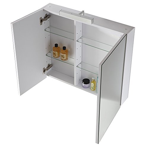 Eurosan 2-türiger Spiegelschrank, Superflach, Halogenaufsatzleuchte, Breite 70 cm, Weiß, Berlin, B70 - 2