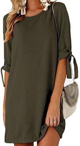 Mengmiao Womens Round Neck Sleeves A-Line Casual Loose T Shirt Dress Army Green S