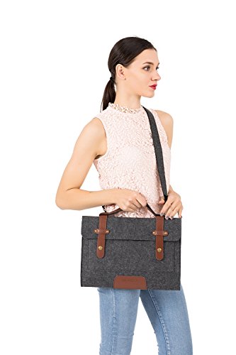 MOSISO Filz Sleeve Hülle Tasche mit Schulterriemen für 13-13.3 Zoll MacBook Air / MacBook Pro / Ultrabook, Schwarz - 7