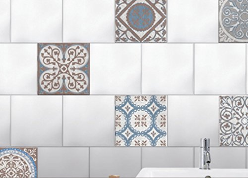 PLAGE 260572 Smooth – Tiles Fliesen Sticker Zementfliesen Baixa [6 Bogen 15 x 15 cm; 5.90‘’X 5.90’’ ], Vinyl, Blue and Brown, 15 x 0,1 x 15 cm - 2