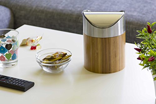 Oxid7® Tischabfalleimer Abfallbehälter Kosmetikeimer Bambus mit Schwingdeckel - 6