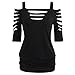 Produktbild Damen Kurzarm Bluse tops Hffan Frauen V-Ausschnitt Schulter geschnittene gewellte Ärmel Aushöhlen Sommerbluse Elegant Strand Oberteile Party Clubwear Hemd Tank Tops Bluse Strandbluse (Schwarz, 2XL)