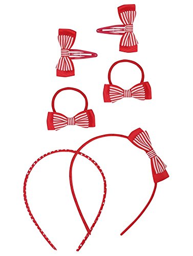 M&Co Girls Bow Applique Gingham And Spot Design Hair Styling Bobble Clasp And Hairband Set Red One Size